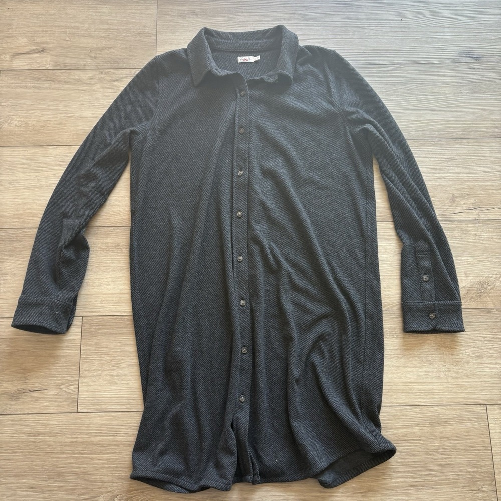 Faherty Legend Sweater Dress Heathered Black Twill Large Women's Button Front